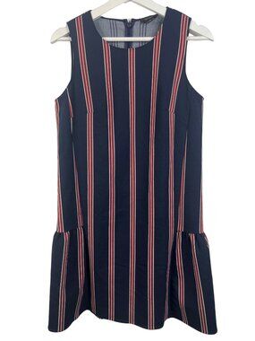Halogen Women XS Navy Red Striped Sleeveless Shift Dress Work Casual